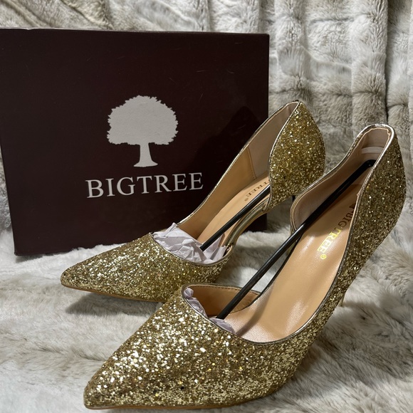 Big Tree Shoes Hp Brand New Big Tree Gold Glitter Heels Size Poshmark